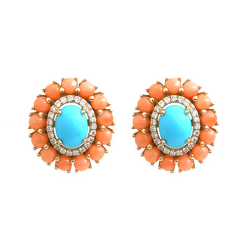 JPERG-4828/13756 Diamond Coral Turquoise Earring | 14K