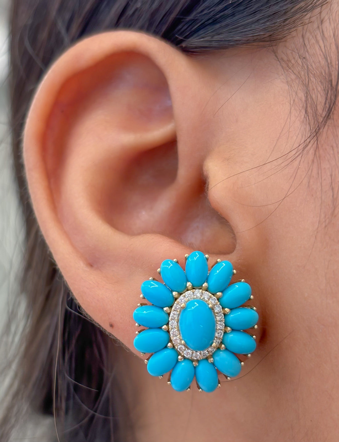JPERG-4839/13811 Diamond Turquoise Earring | 14K