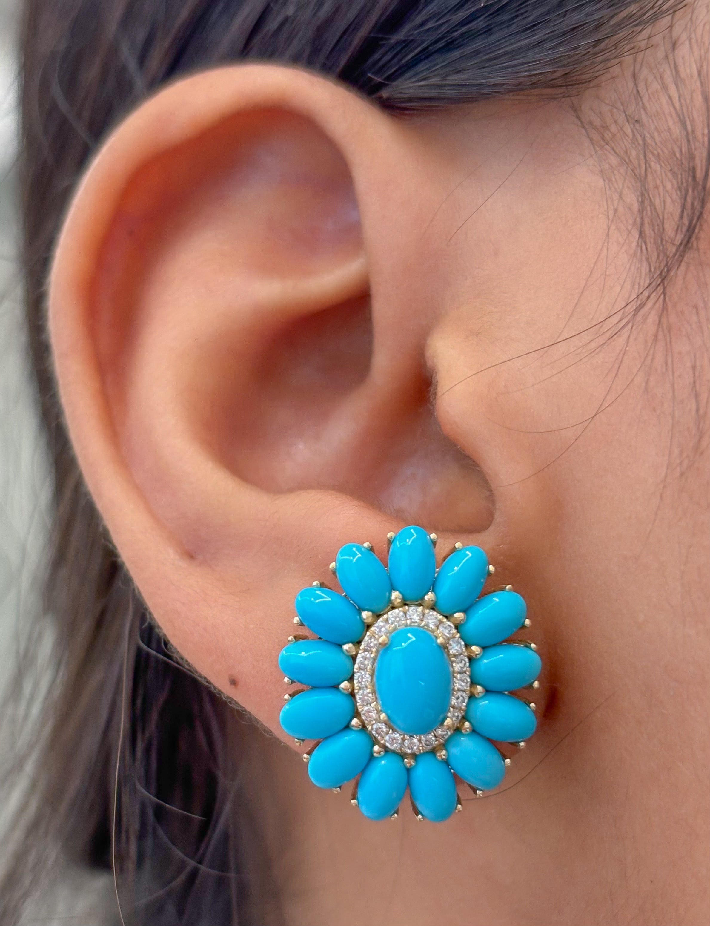 JPERG-4839/13811 Diamond Turquoise Earring | 14K