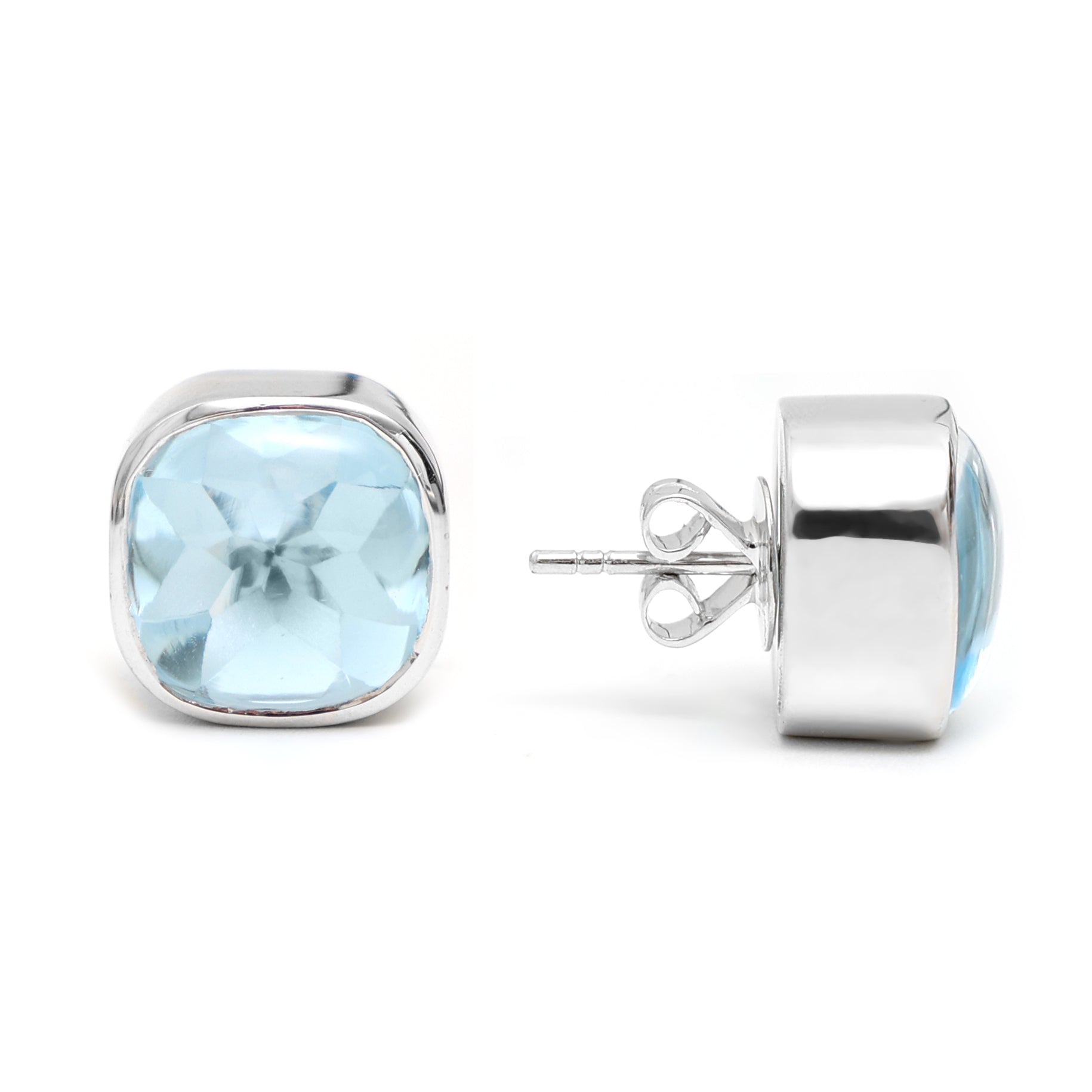 JPERG-483/2513 Aquamarine Cushion 12X12 Studs Earring | 14K