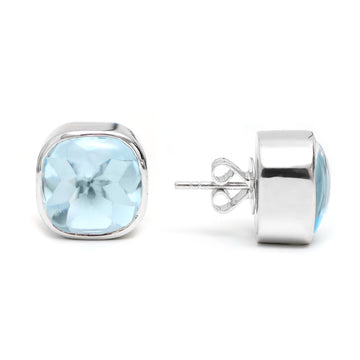 JPERG-483/2513 Aquamarine Cushion 12X12 Studs Earring | 14K