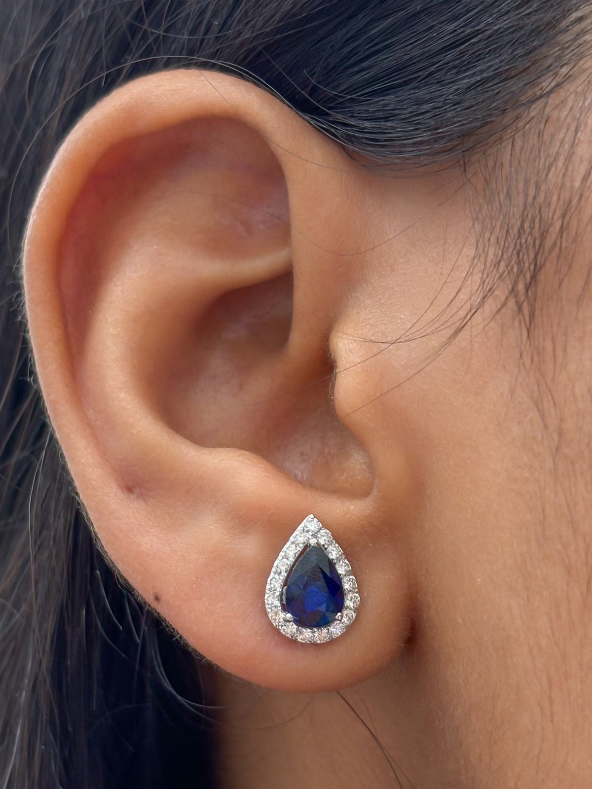 JPERG-4854/13901 Blue Sapphire Diamond Earring | 14K
