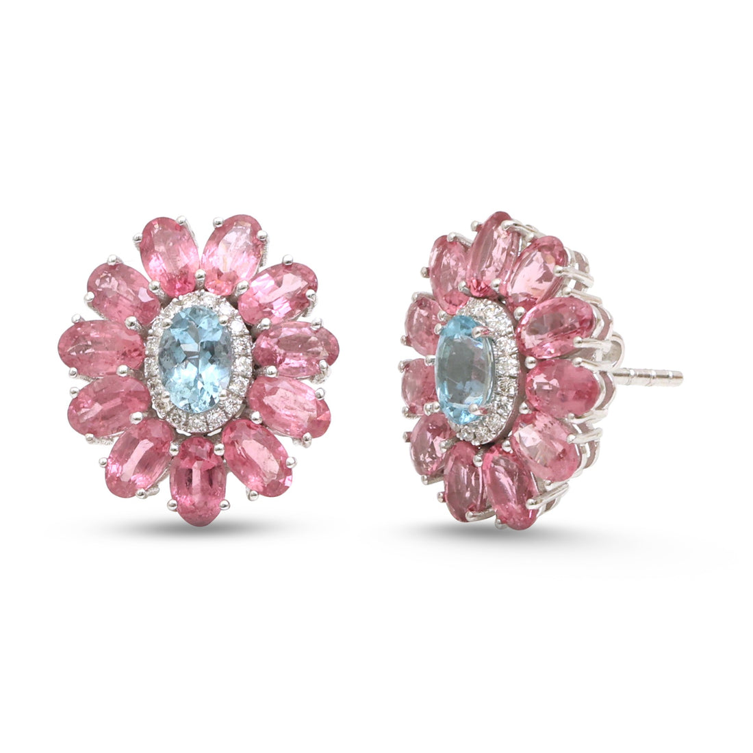 JPERG-4855/13905 Diamond Rubillite Aquamarine Earring | 14K