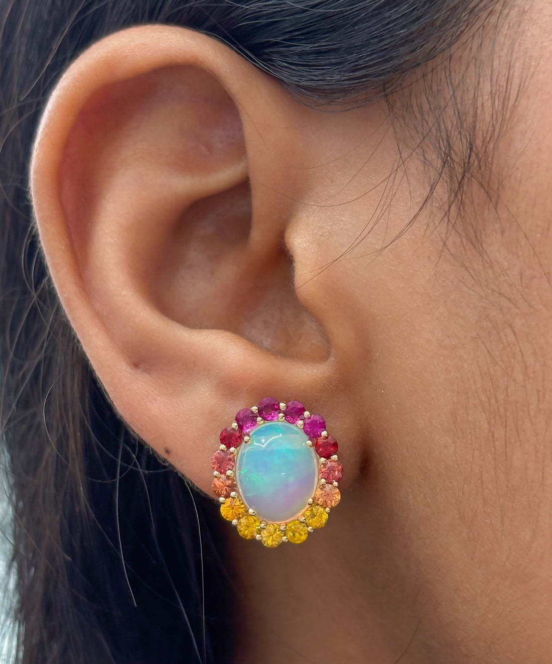 JPERG-4858/13908 Rainbow Sapphire Opal Earring | 14K