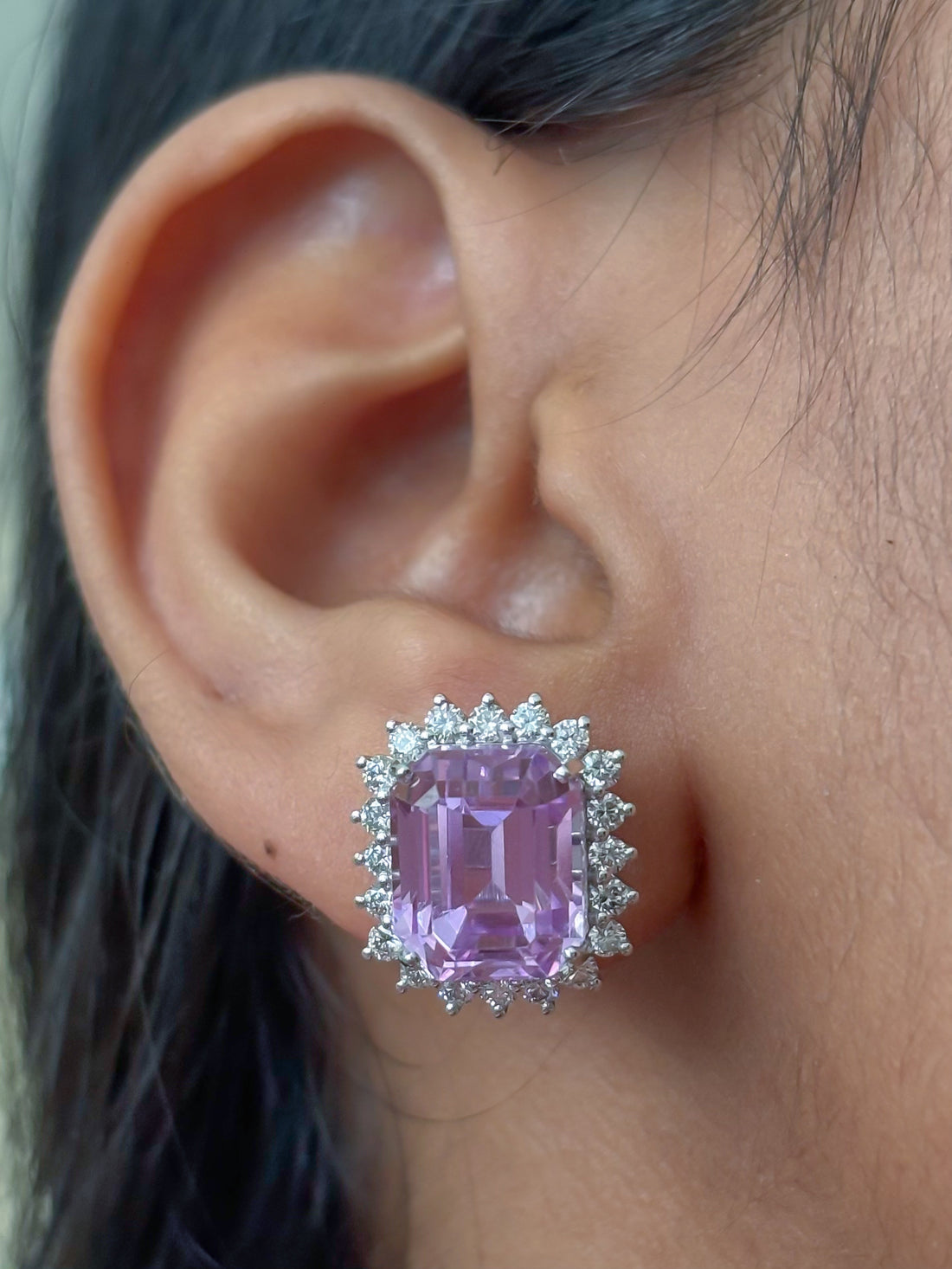 JPERG-4864/13960 Kunzite Diamond Earring | 14K
