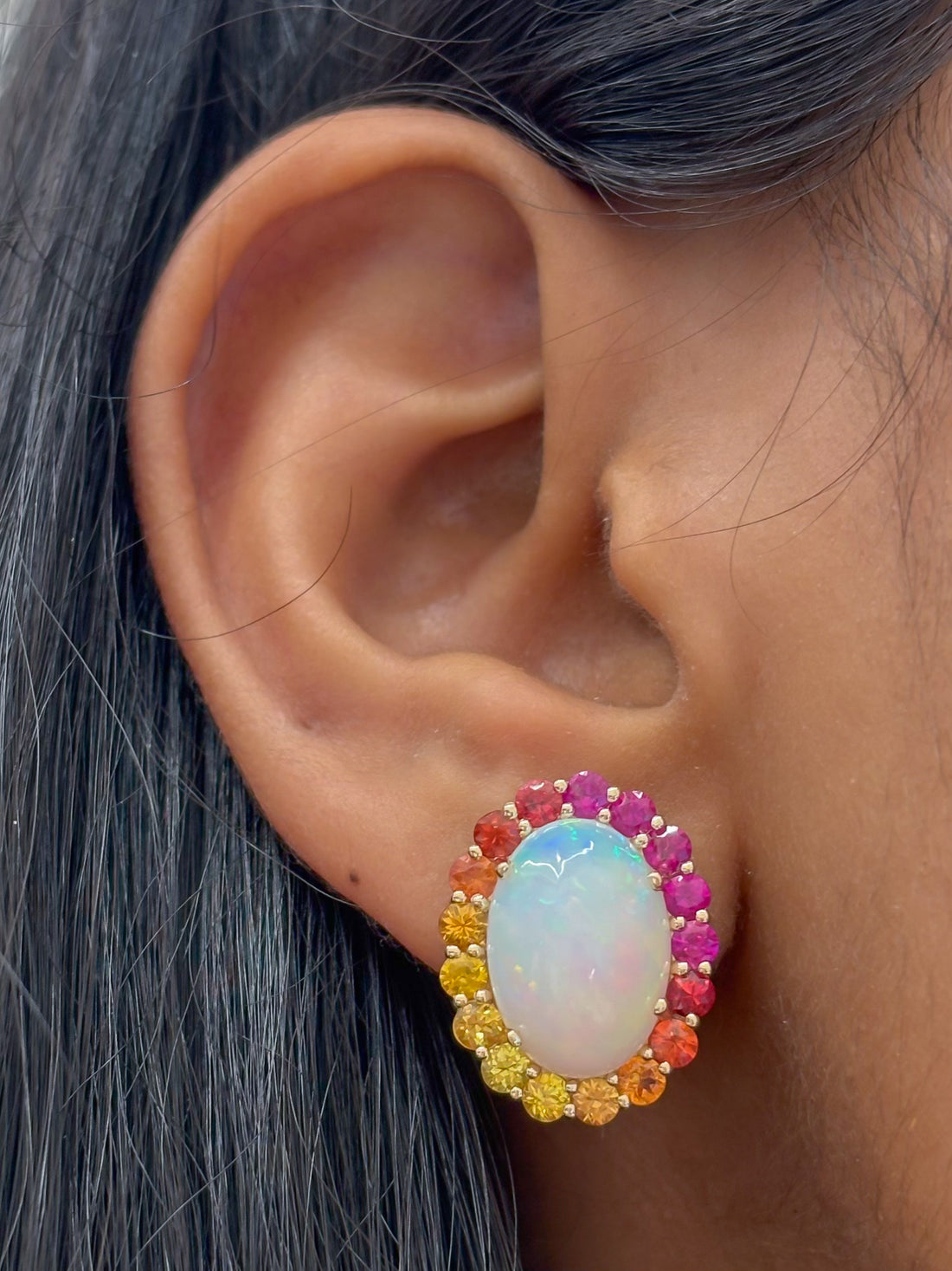 JPERG-4867/13975 Rainbow Sapphire Opal Earring | 14K