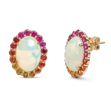 JPERG-4867/13975 Rainbow Sapphire Opal Earring | 14K