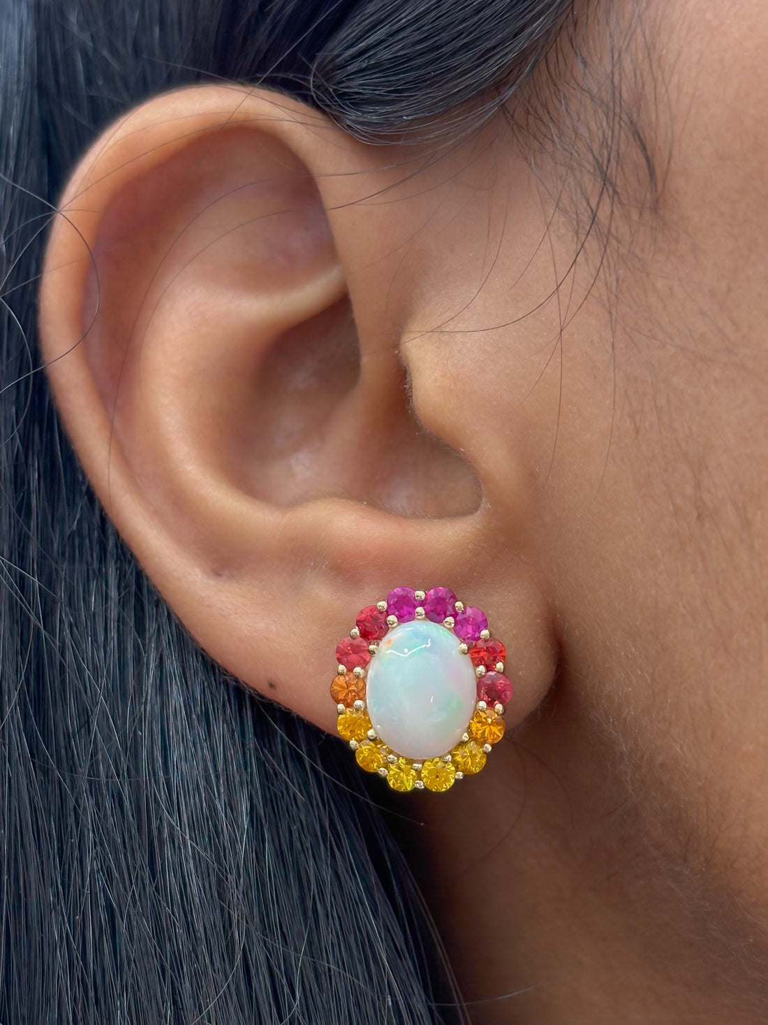 JPERG-4868/13976 Rainbow Sapphire Opal Earring | 14K