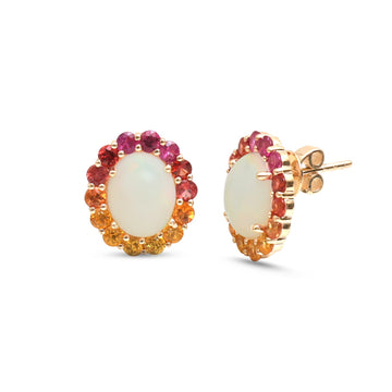 JPERG-4868/13976 Rainbow Sapphire Opal Earring | 14K