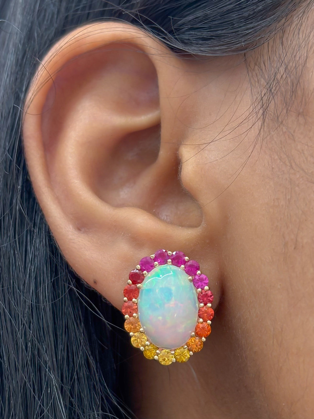 JPERG-4869/13977 Rainbow Sapphire Opal Earring | 14K