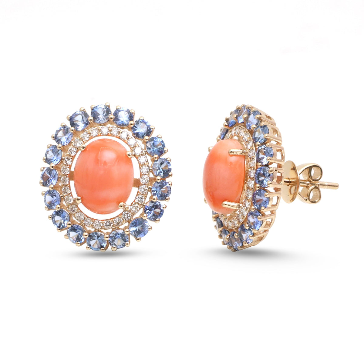 JPERG-4874/14021 Diamond Blue Sapphire Coral Earring | 14K
