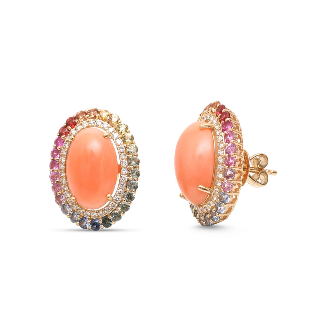 JPERG-4876/14033 Coral Rainbow Sapphire Diamond Earring | 14K