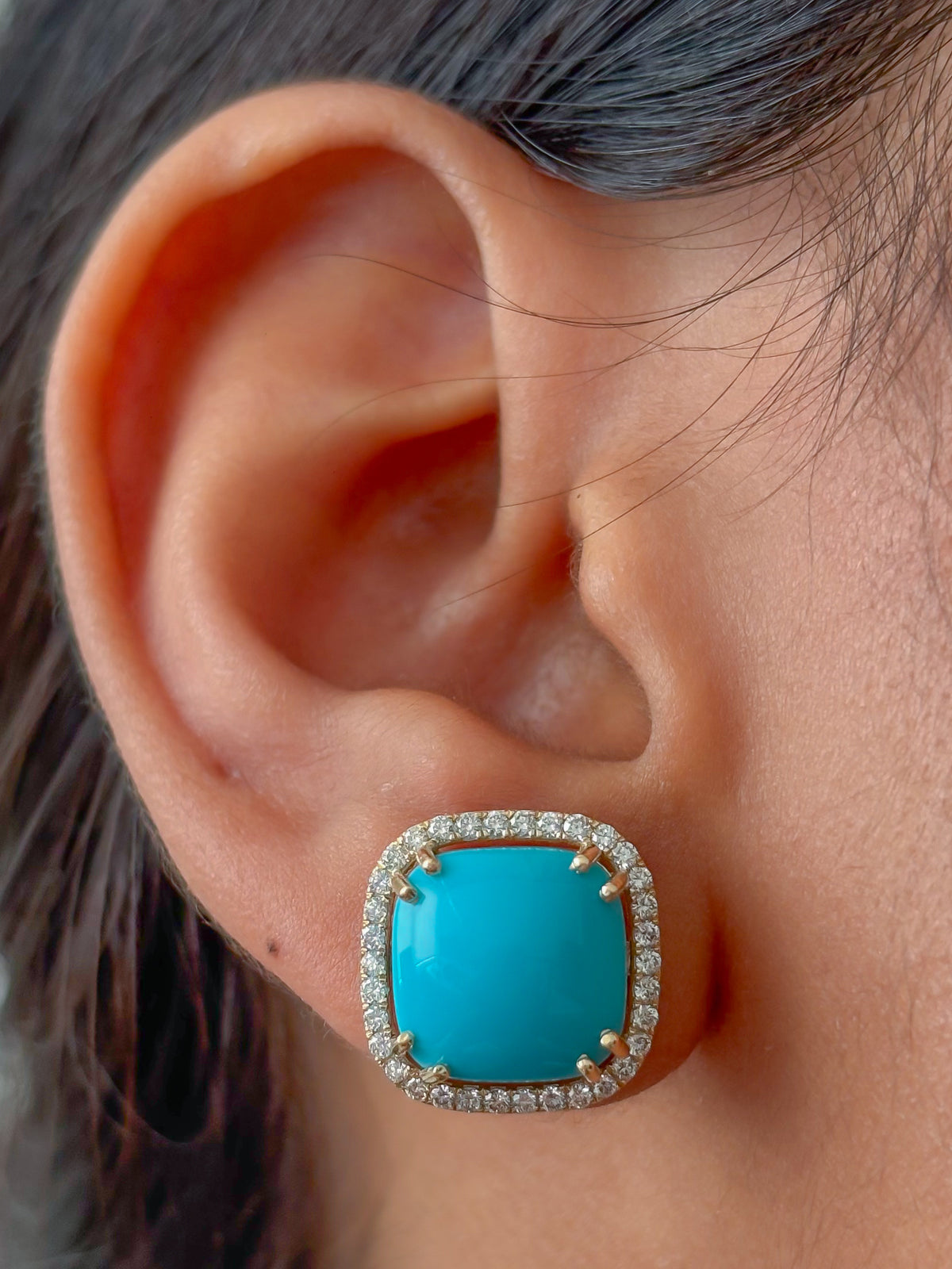 JPERG-4878/14035 Turquoise Diamond Earring | 14K