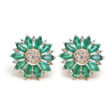 JPERG-488/2531 Emerald  Marquise With Diamond Studs Earring | 14K