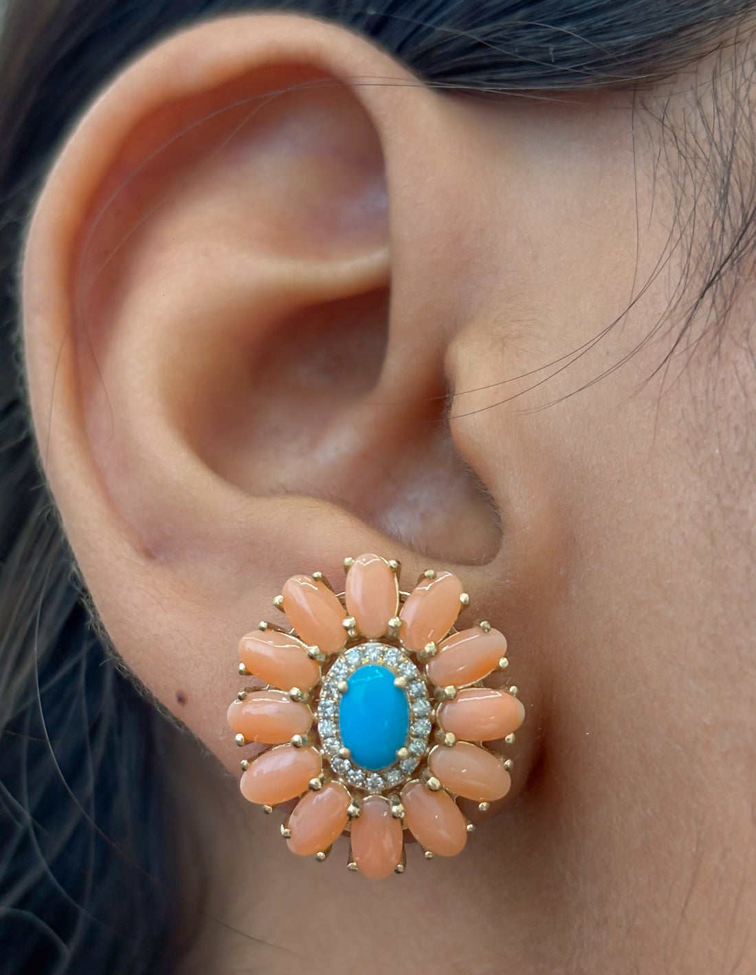 JPERG-4901/14129 Diamond Coral Turquoise Earring | 14K