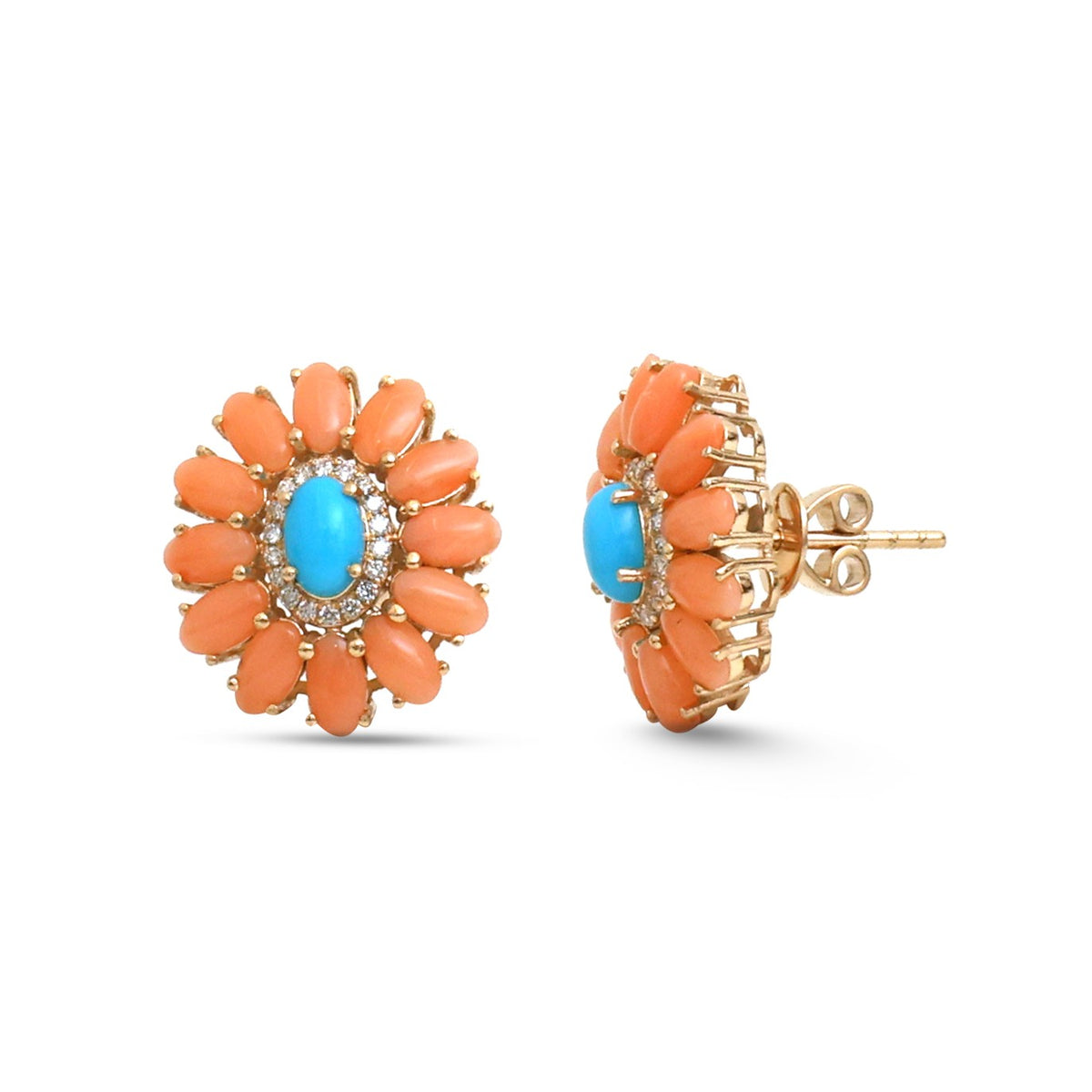 JPERG-4901/14129 Diamond Coral Turquoise Earring | 14K