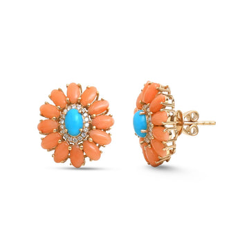 JPERG-4901/14129 Diamond Coral Turquoise Earring | 14K