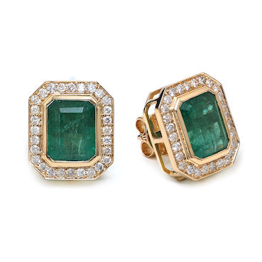 JPERG-490/2546 Emerald Octagon With Diamond Studs Earring | 18K