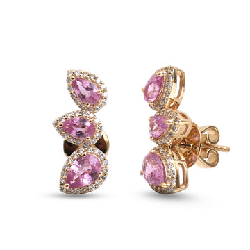 JPERG-4926/14469 Pink Sapphire Diamond Earring | 14K