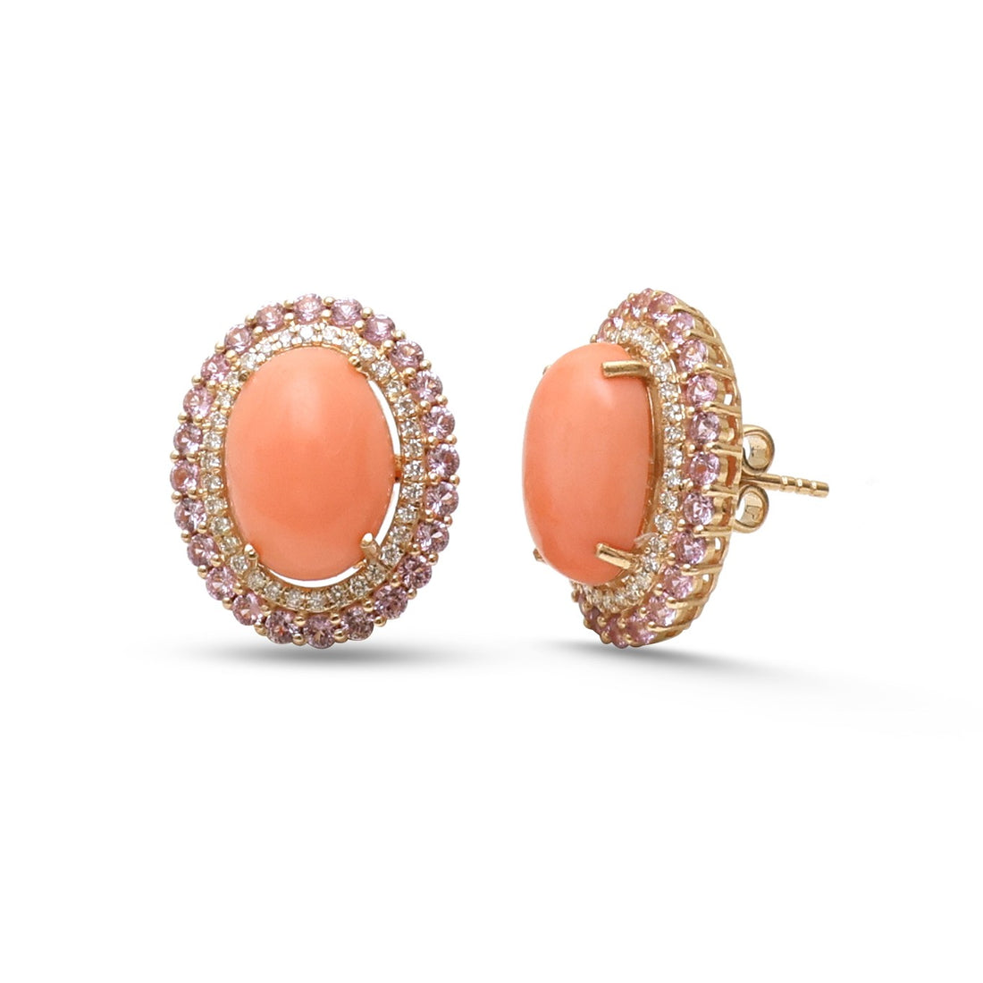 JPERG-4957/14569 Coral Pink Sapphire Diamond Earring | 14K