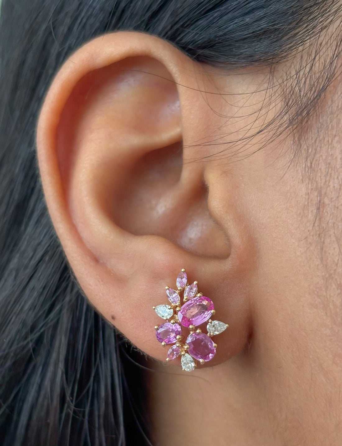 JPERG-4977/14701 Diamond Pink Sapphire Earring | 18K