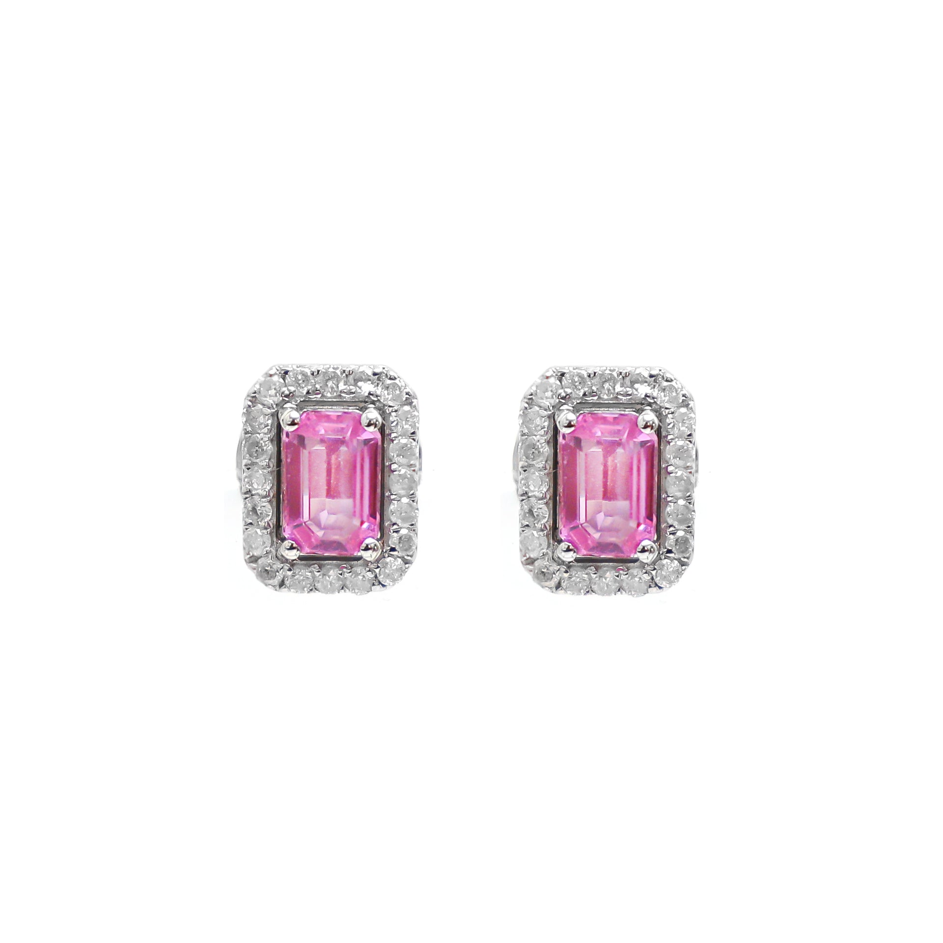 JPERG-524/2880 Pink Sapphire Octagon With Diamond Studs Earring | 18K