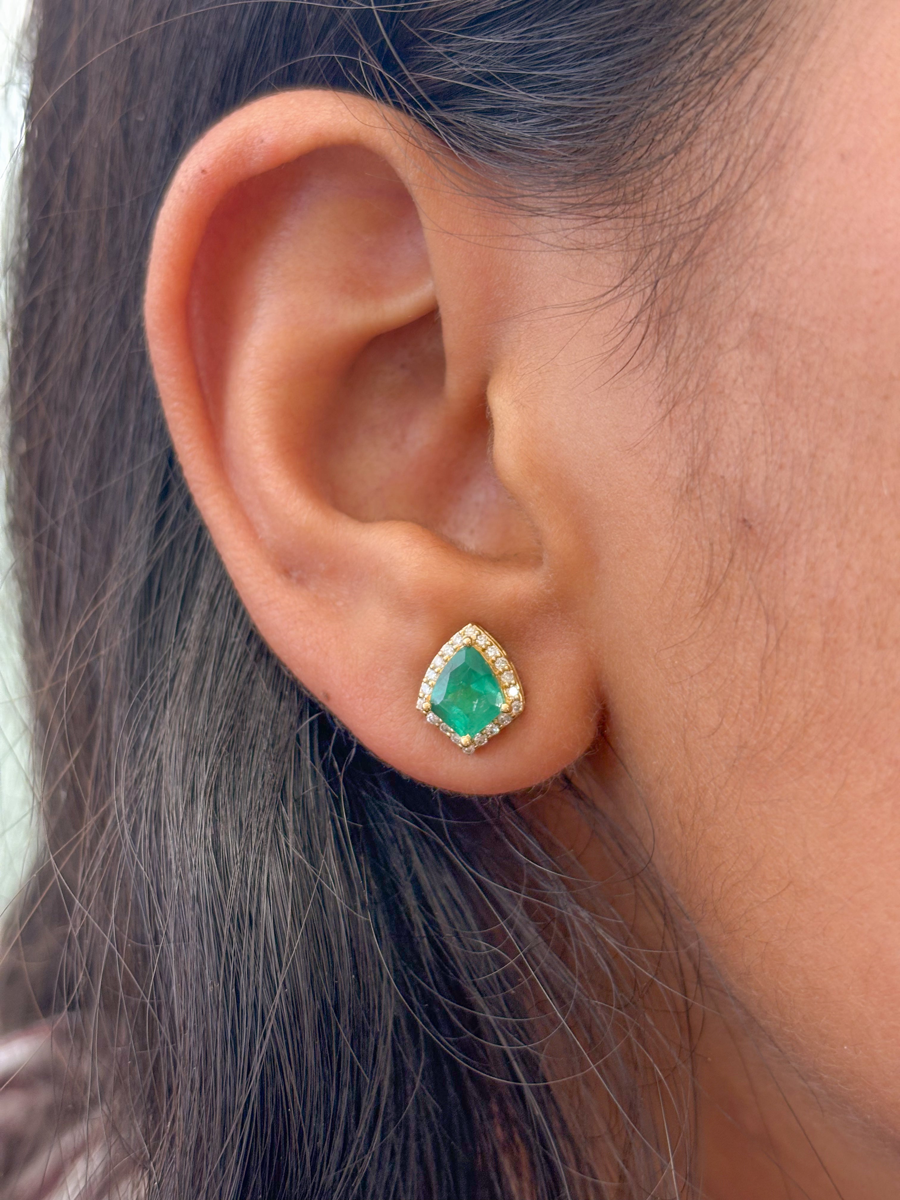 JPERG-594/3295 Emerald Fancy With Diamond Studs Earring | 18K