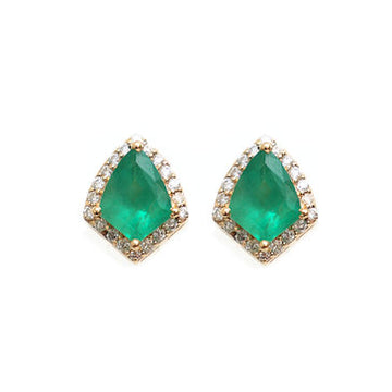 JPERG-594/3295 Emerald Fancy With Diamond Studs Earring | 18K