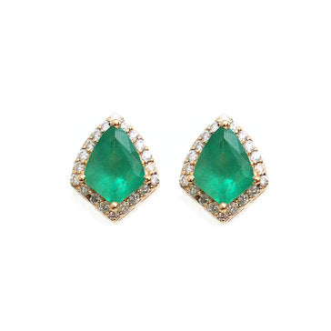 JPERG-594/3295 Emerald Fancy With Diamond Studs Earring | 18K