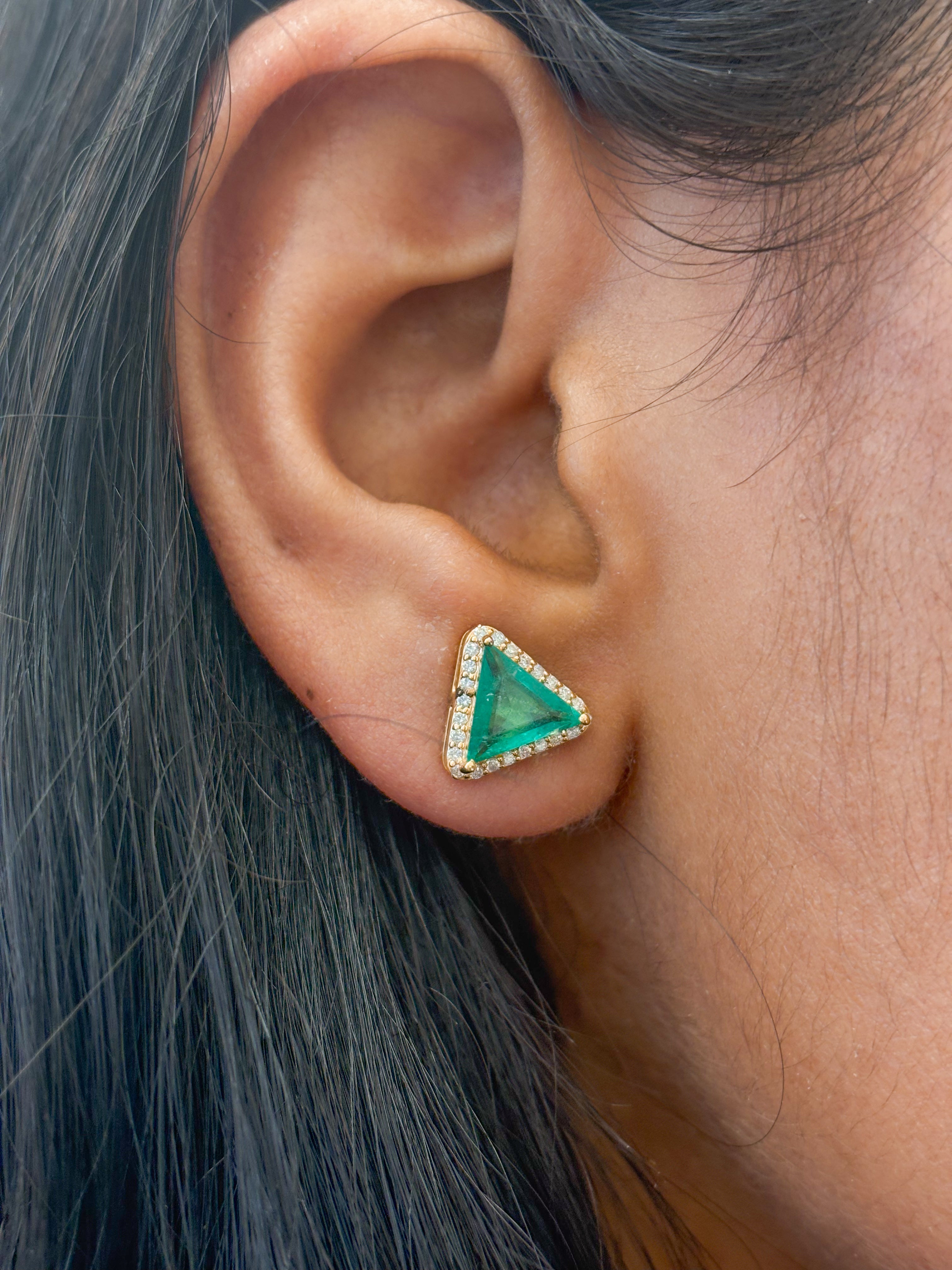 JPERG-595/3296 Emerald Fancy With Diamond Studs Earring | 18K