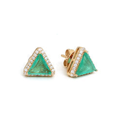 JPERG-595/3296 Emerald Fancy With Diamond Studs Earring | 18K