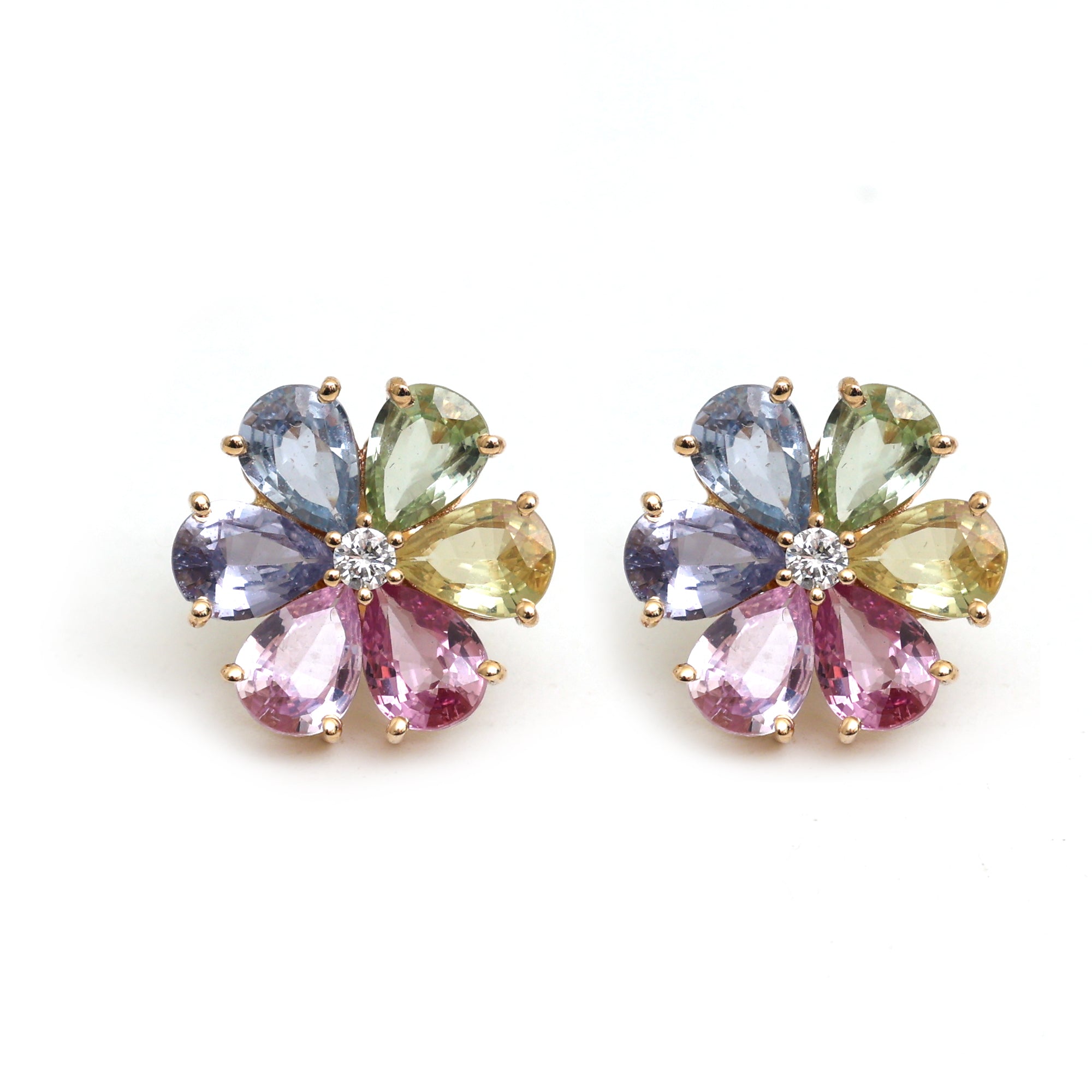 JPERG-622/3478 Rainbow Pear 7X5 Pastel With Diamond Studs Earring | 14K
