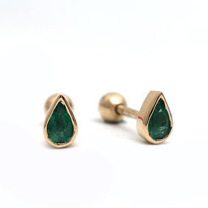 JPERG-703/3713 Emerald Octagon  Piercing Earring | 14K
