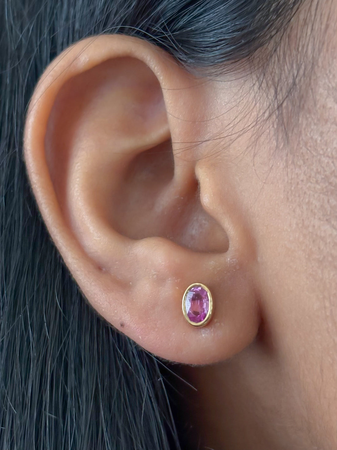 JPERG-788/3869 Pink Sapphire Oval  Studs Earring | 14K