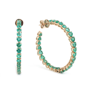 JPERG-80/1249 Emerald Heart Hoops Earring | 14K