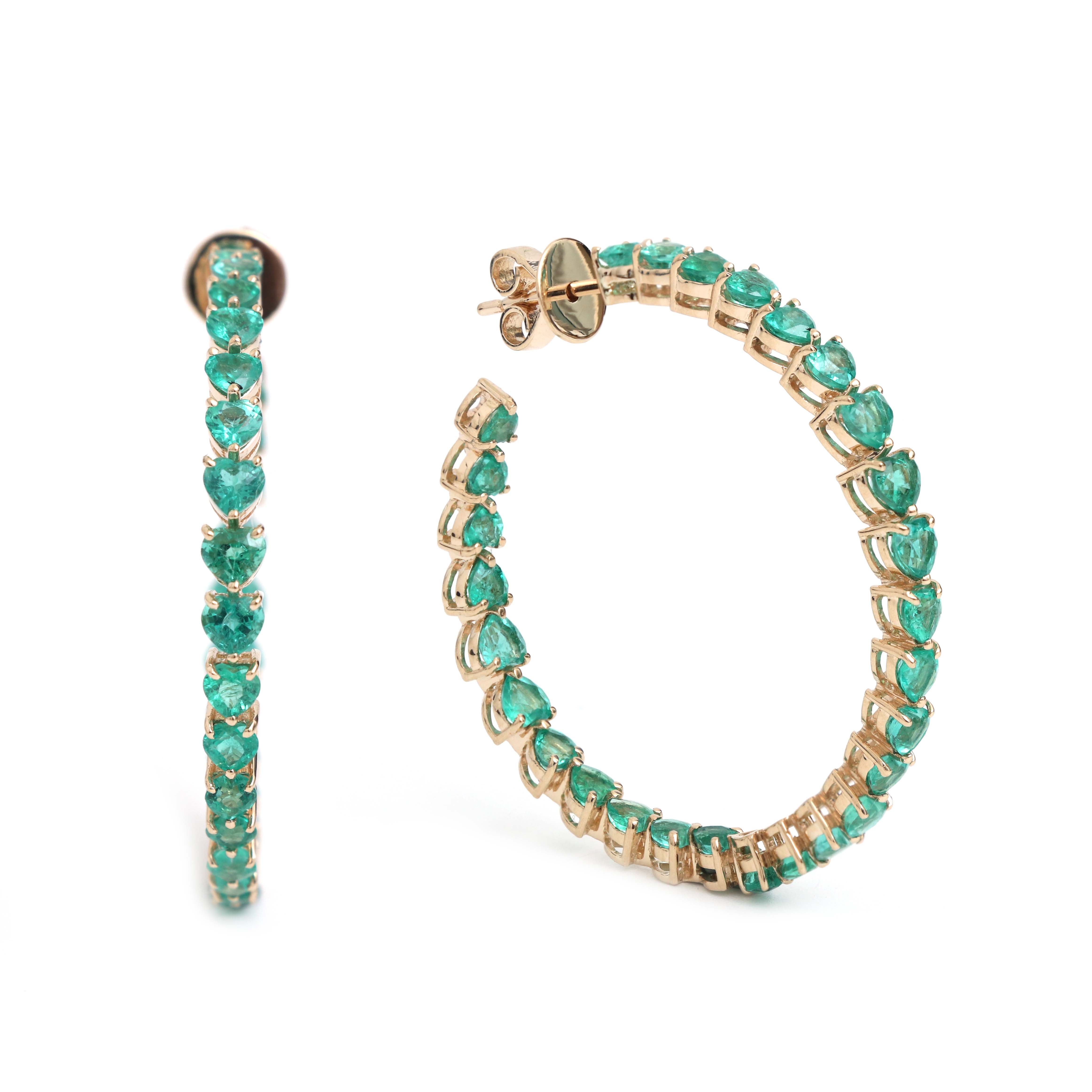 JPERG-80/1249 Emerald Heart Hoops Earring | 14K