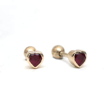 JPERG-823/3930 Ruby Heart Piercing Earring | 14K