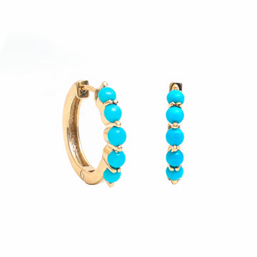 JPERG-844/3979 Turquoise Round 3Mm Hoops Earring | 14K