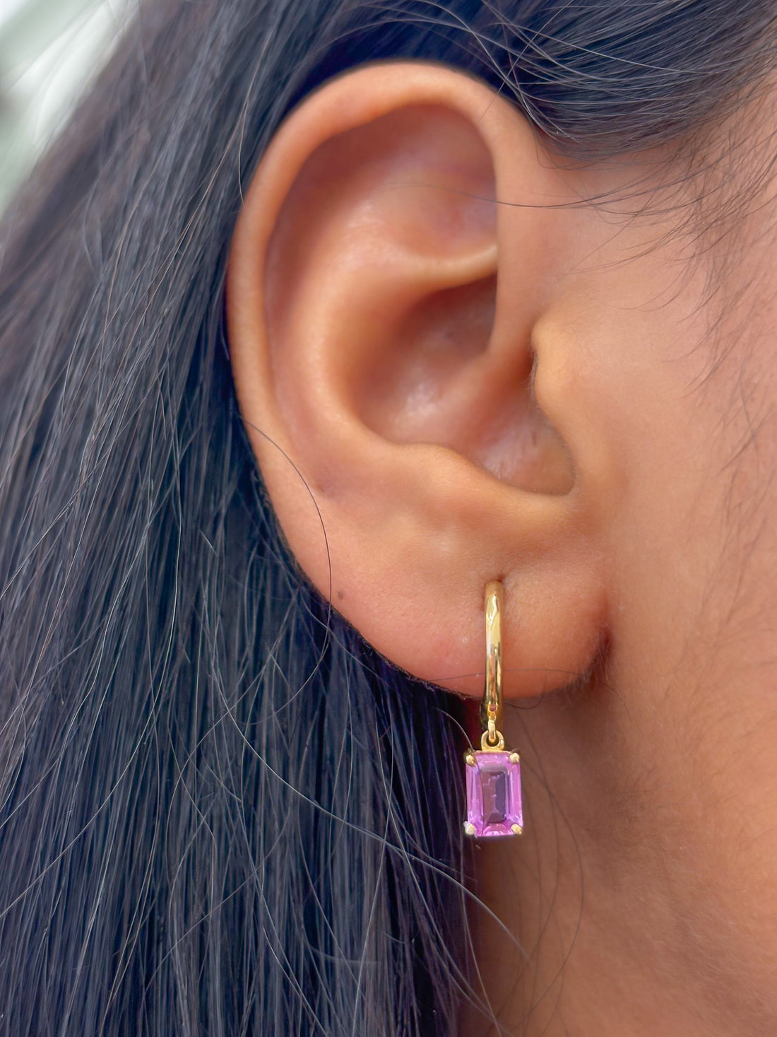 JPERG-845/3984 Pink Sapphire Hoops  Earring | 14K