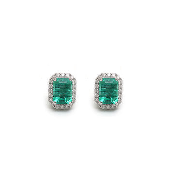 JPERG-859/4061 Emerald Octagon 6X4 With Diamond Studs Earring | 18K