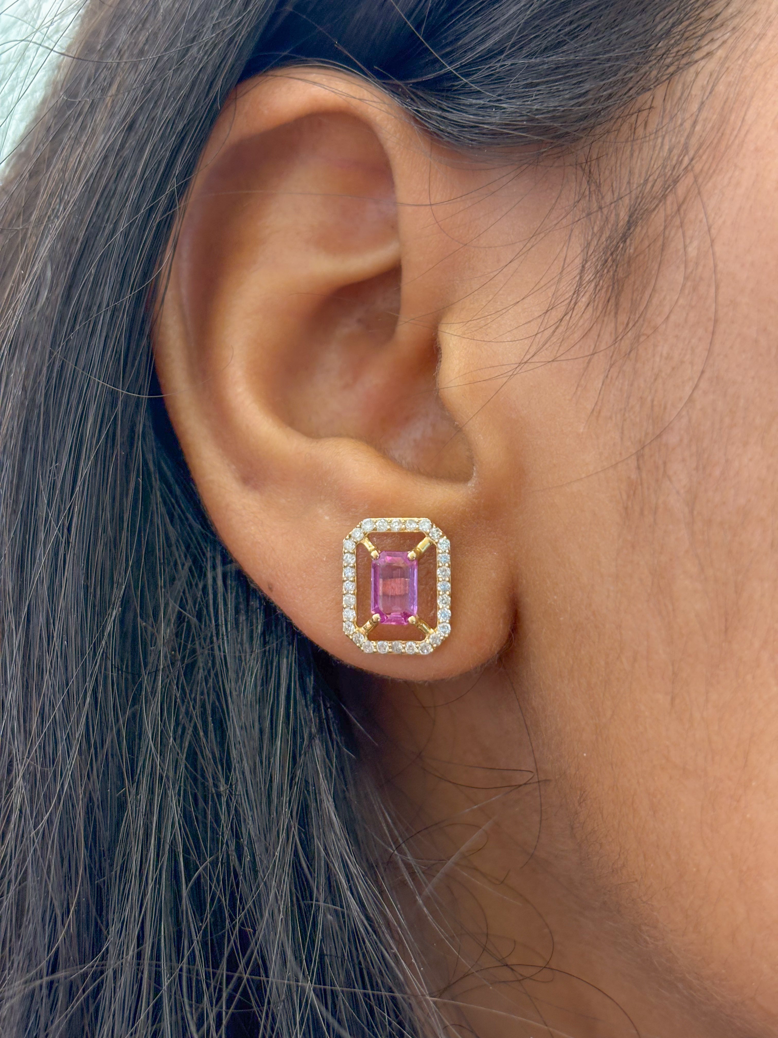 JPERG-867/4106 Pink Sapphire Studs Earring | 14K