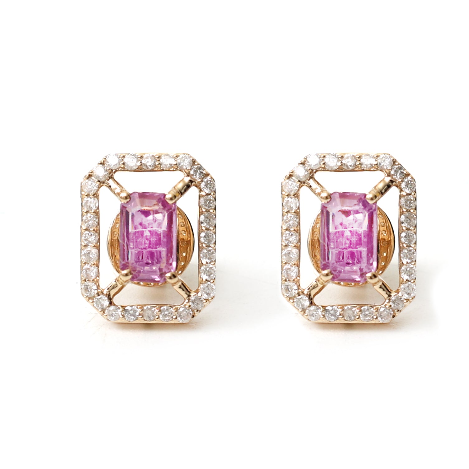 JPERG-867/4106 Pink Sapphire Studs Earring | 14K