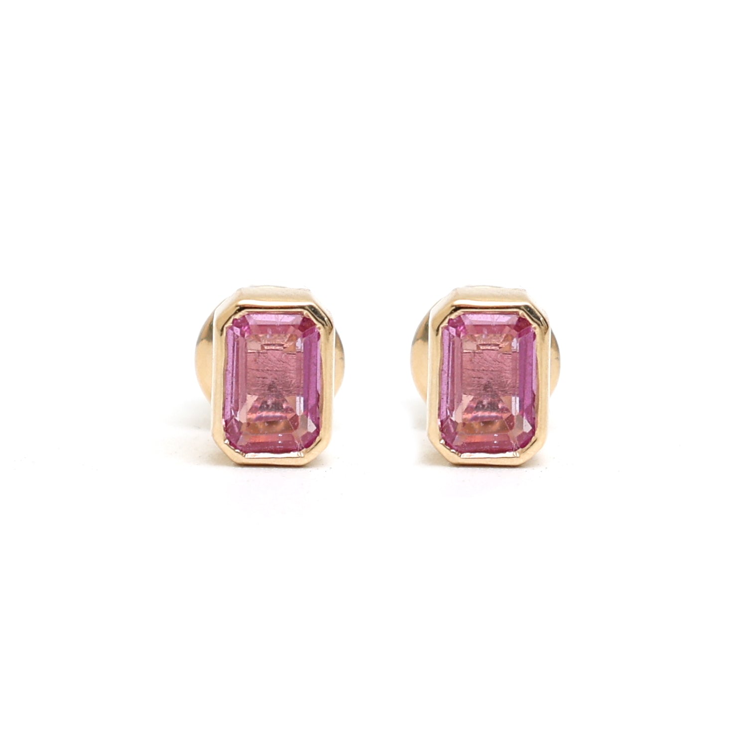 JPERG-873/4210 Pink Sapphire 6X4Mm Octagon Bezel Set Studs Earring | 14K