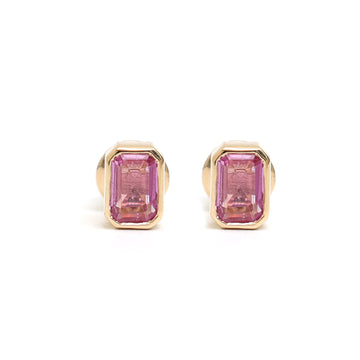 JPERG-873/4210 Pink Sapphire 6X4Mm Octagon Bezel Set Studs Earring | 14K