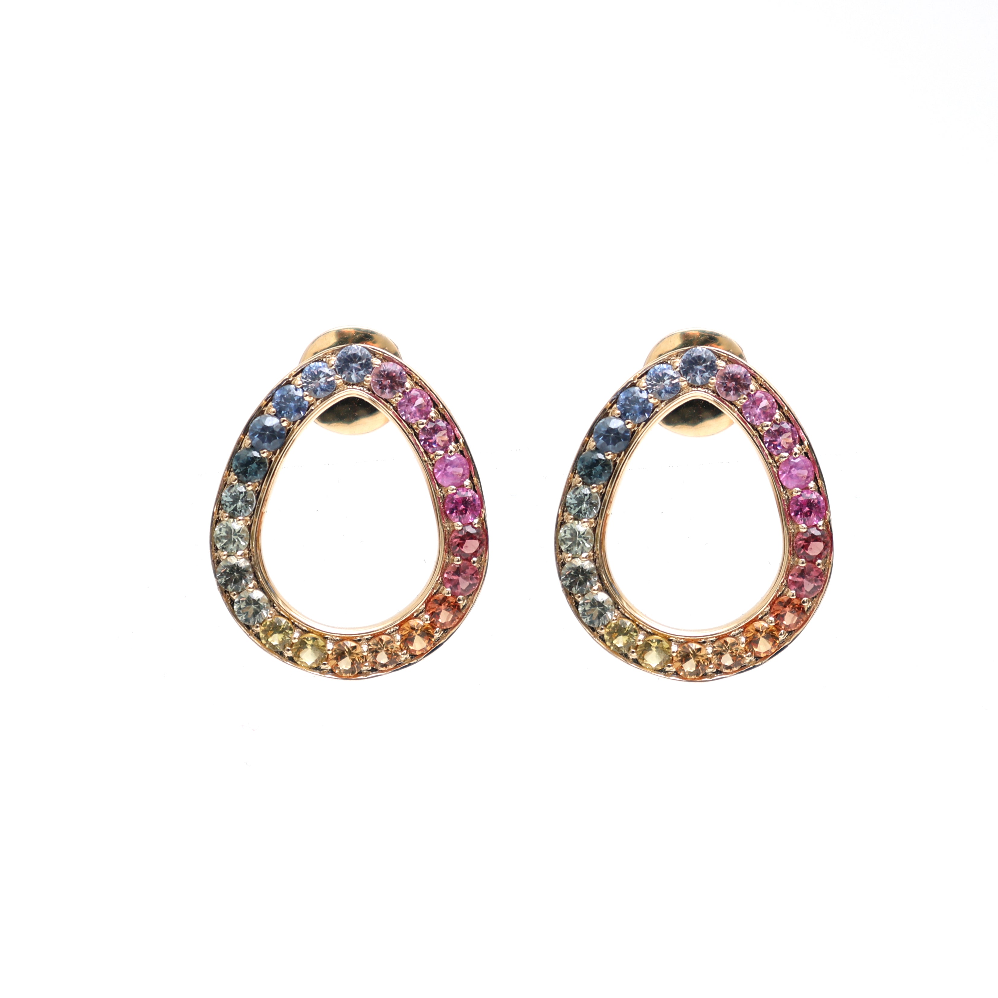 JPERG-887/4313 Rainbow Sapphire Round 2Mm Pear Shape Studs | 18K