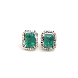 JPERG-904/4369 Emerald Octagon 6X4 With Diamond Studs | 18K