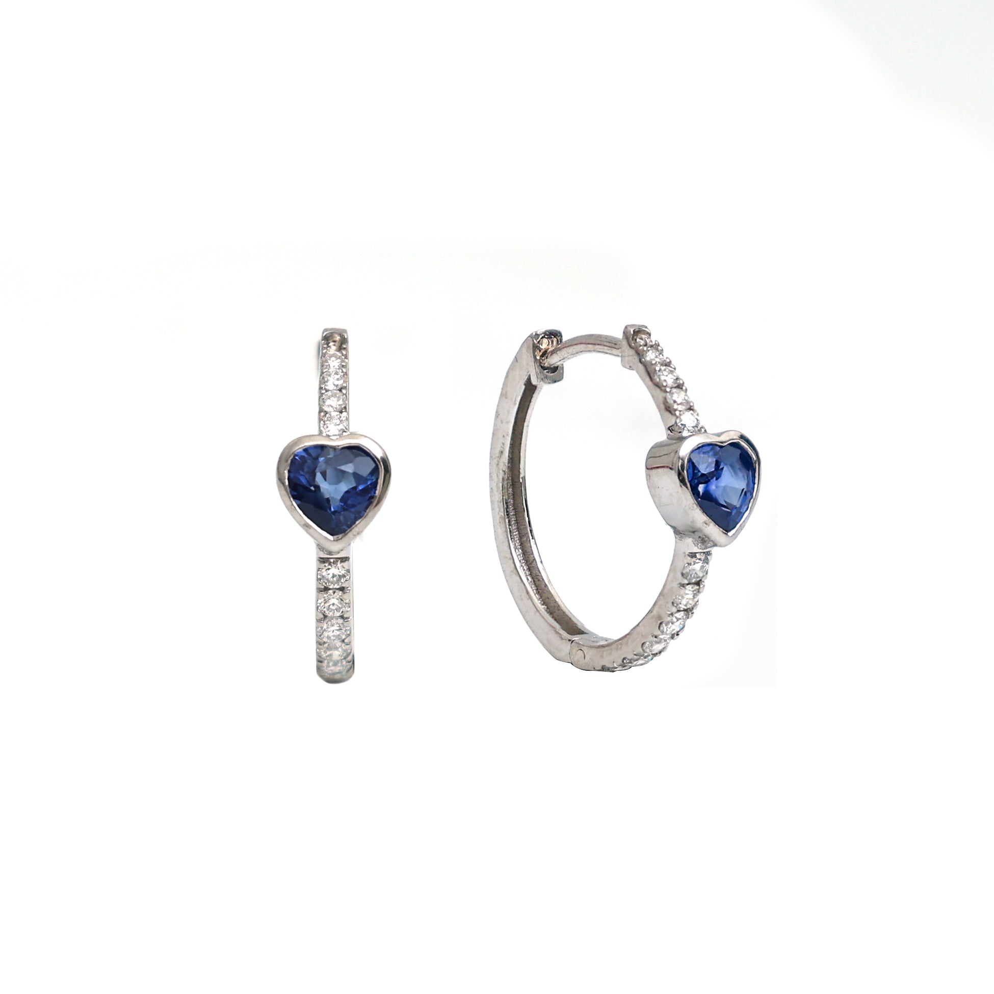 JPERG-907/4392 Blue Sapphire Heart 4Mm With Diamond Earring | 14K