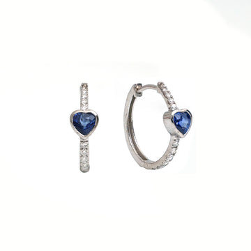JPERG-907/4392 Blue Sapphire Heart 4Mm With Diamond Earring | 14K