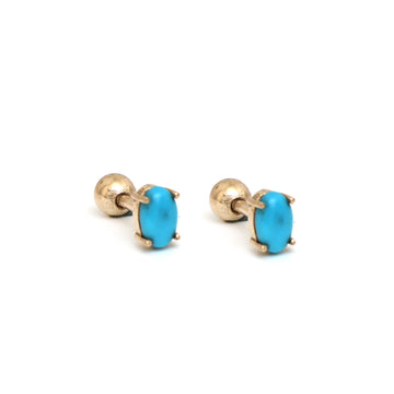 JPERG-927/4416 Turquoise  Piercing  Oval 5X3  Prong Setting Earring | 14K