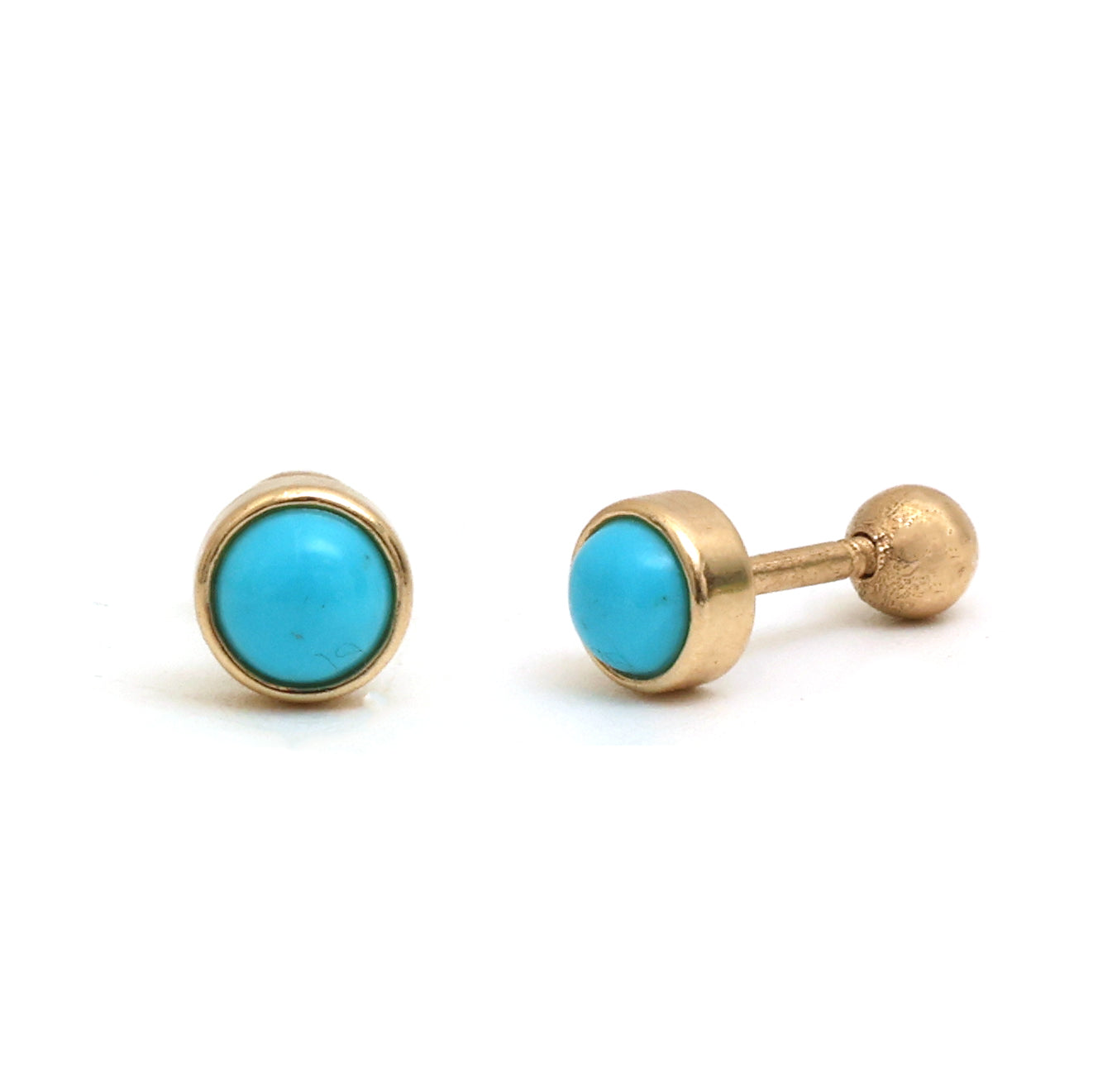 JPERG-928/4417 Turquoise  Piercing  Oval 5X3  Prong Setting Earring | 14K